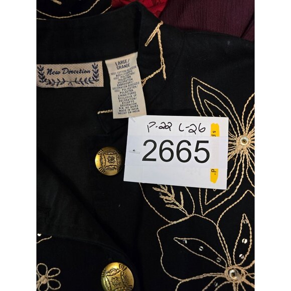 Vintage Floral Embroidered Jacket Large Navy Gold Button-Up academia old money - Picture 5 of 5